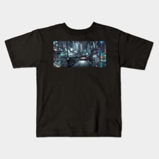cyber futuristic punk style city Kids T-Shirt